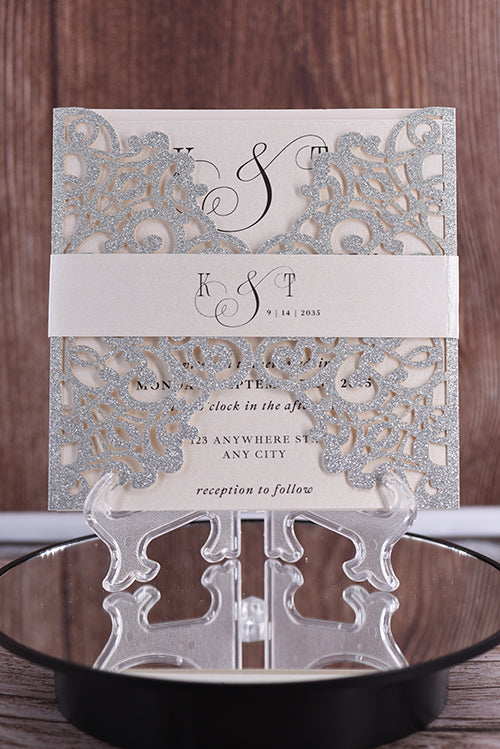 Elegant Glitter Laser Cut invitation Bella0135G