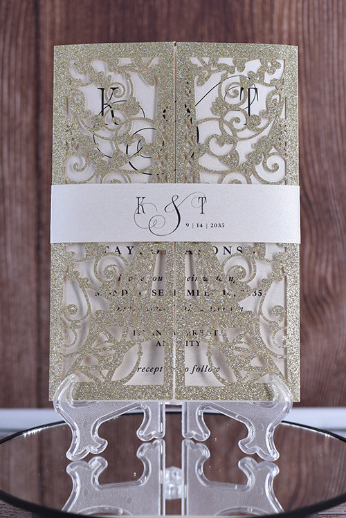 Elegant Eiffel Tower Glitter Laser Cut invitation Bella0174G