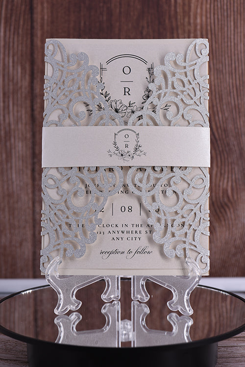 Elegant Lace Glitter Paper Laser Cut Invitation Bella0041G