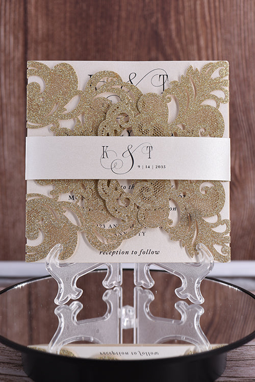 Gorgeous Lace Glitter Paper Laser Cut Invitation Bella0002G
