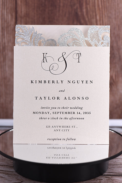 Gorgeous Lace Glitter Paper Laser Cut Invitation Bella0002G