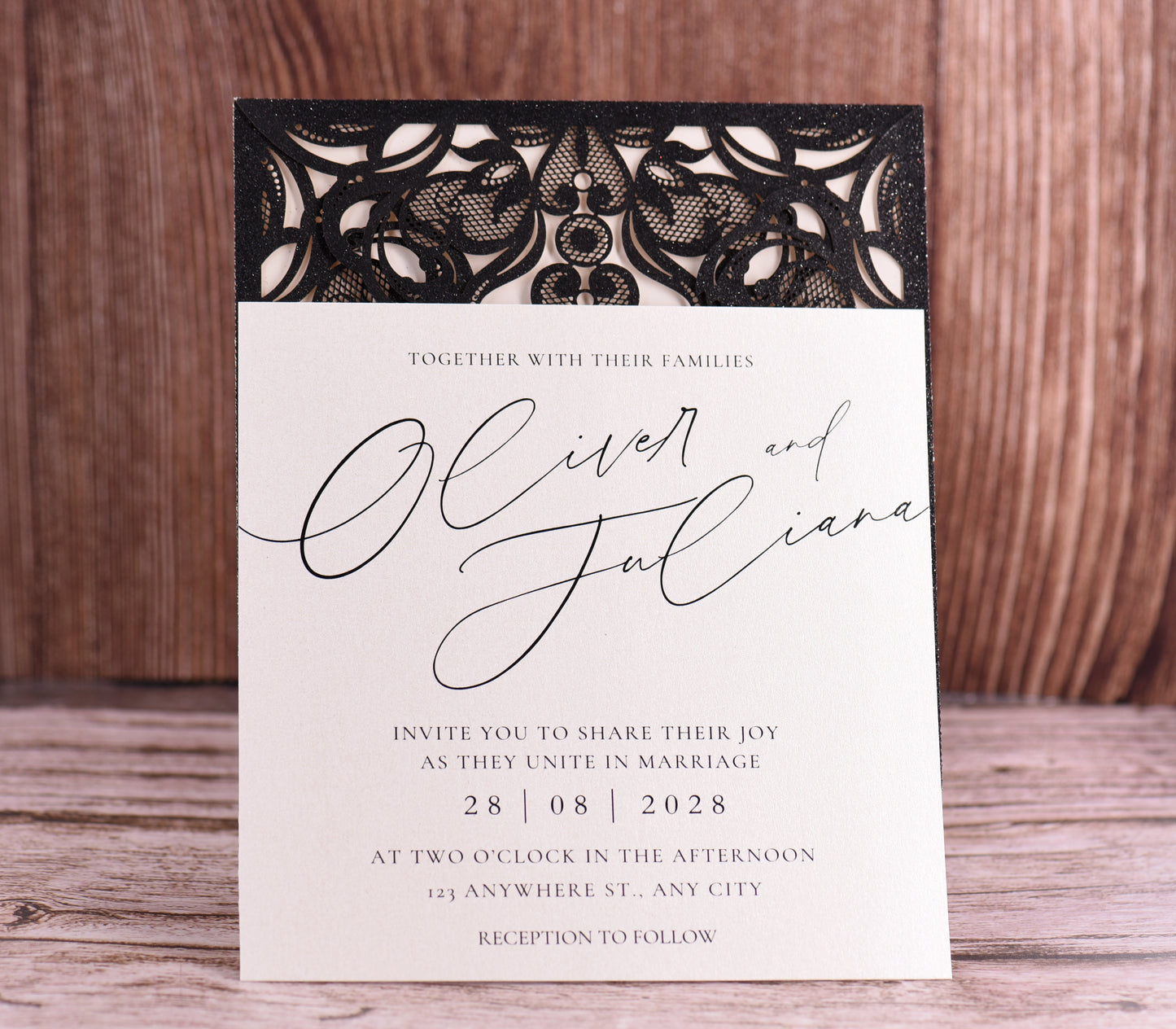 Elegant Floral Glitter Laser Cut Invitation Bella0019G