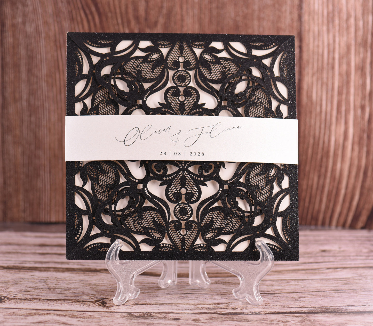 Elegant Floral Glitter Laser Cut Invitation Bella0019G
