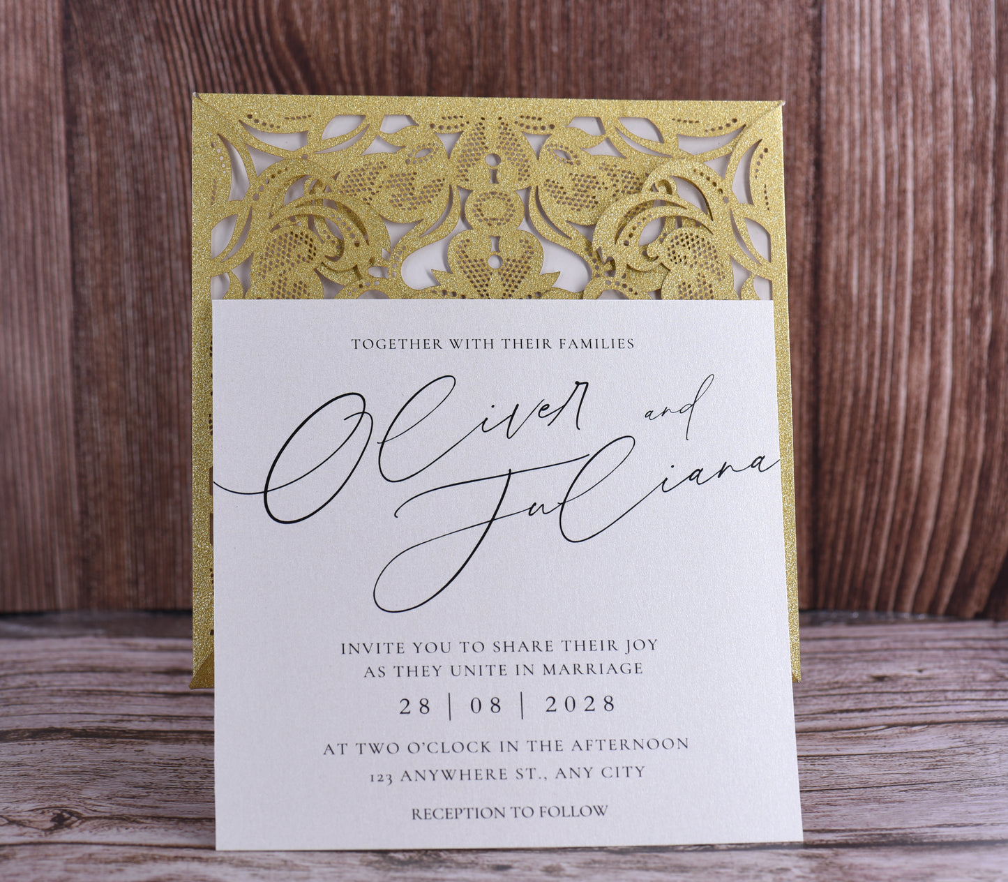 Elegant Floral Glitter Laser Cut Invitation Bella0019G