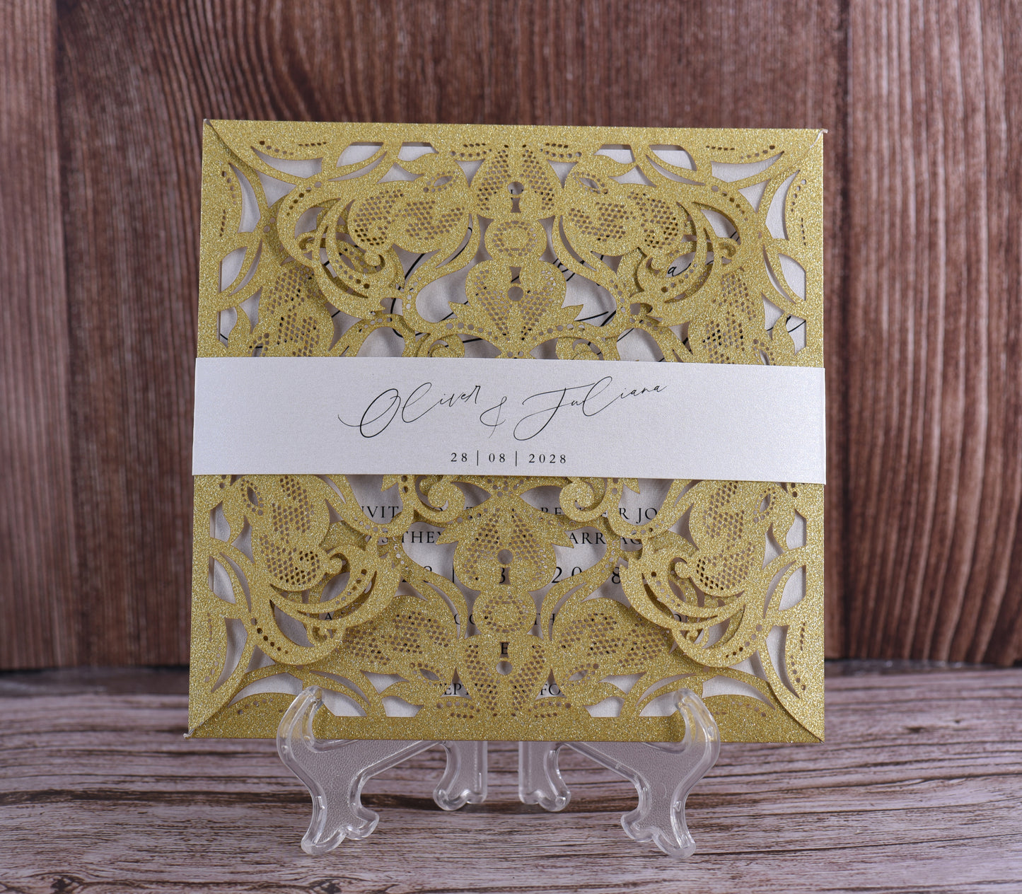Elegant Floral Glitter Laser Cut Invitation Bella0019G