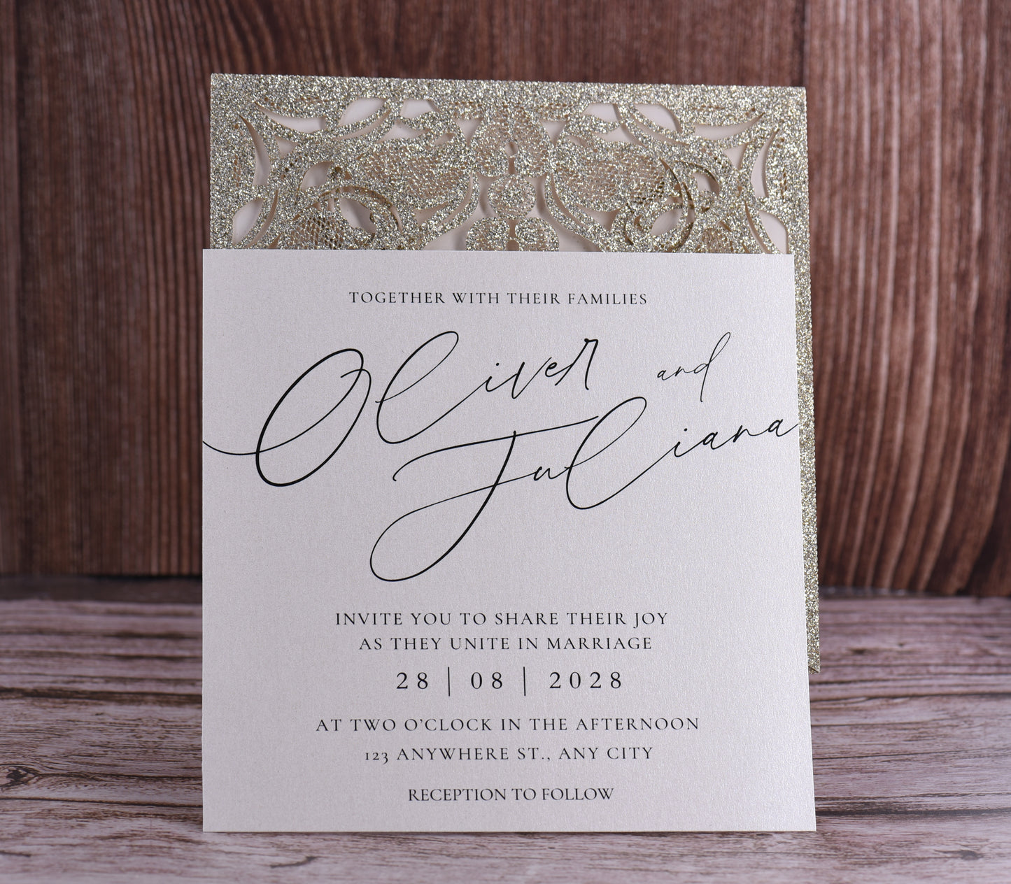 Elegant Floral Glitter Laser Cut Invitation Bella0019G