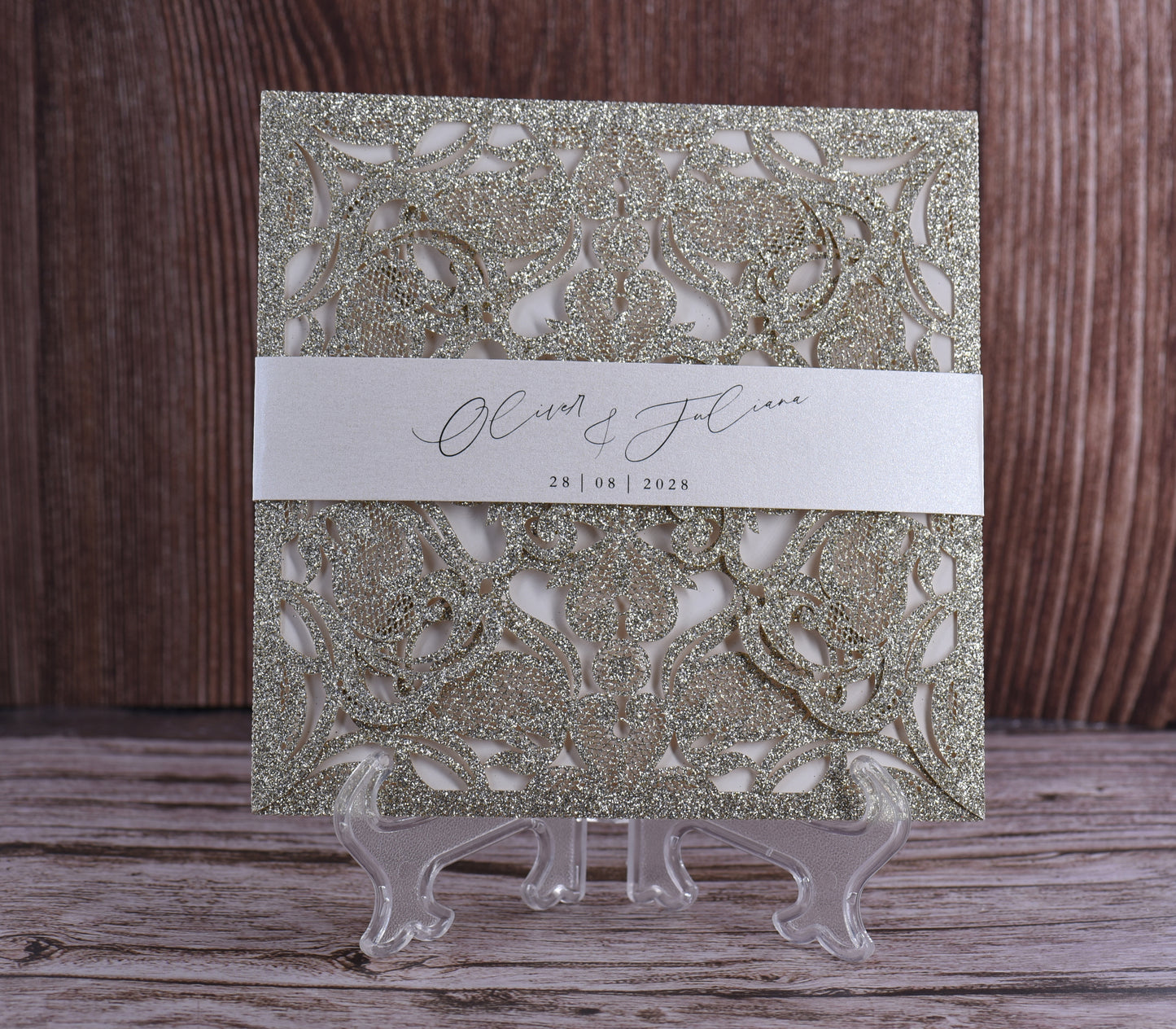 Elegant Floral Glitter Laser Cut Invitation Bella0019G