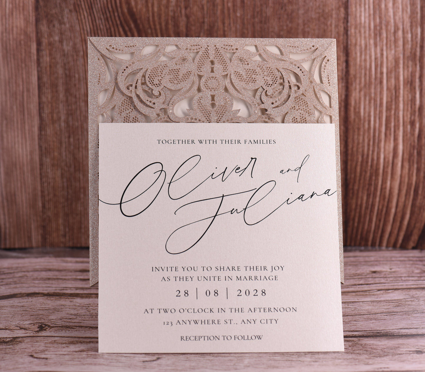 Elegant Floral Glitter Laser Cut Invitation Bella0019G