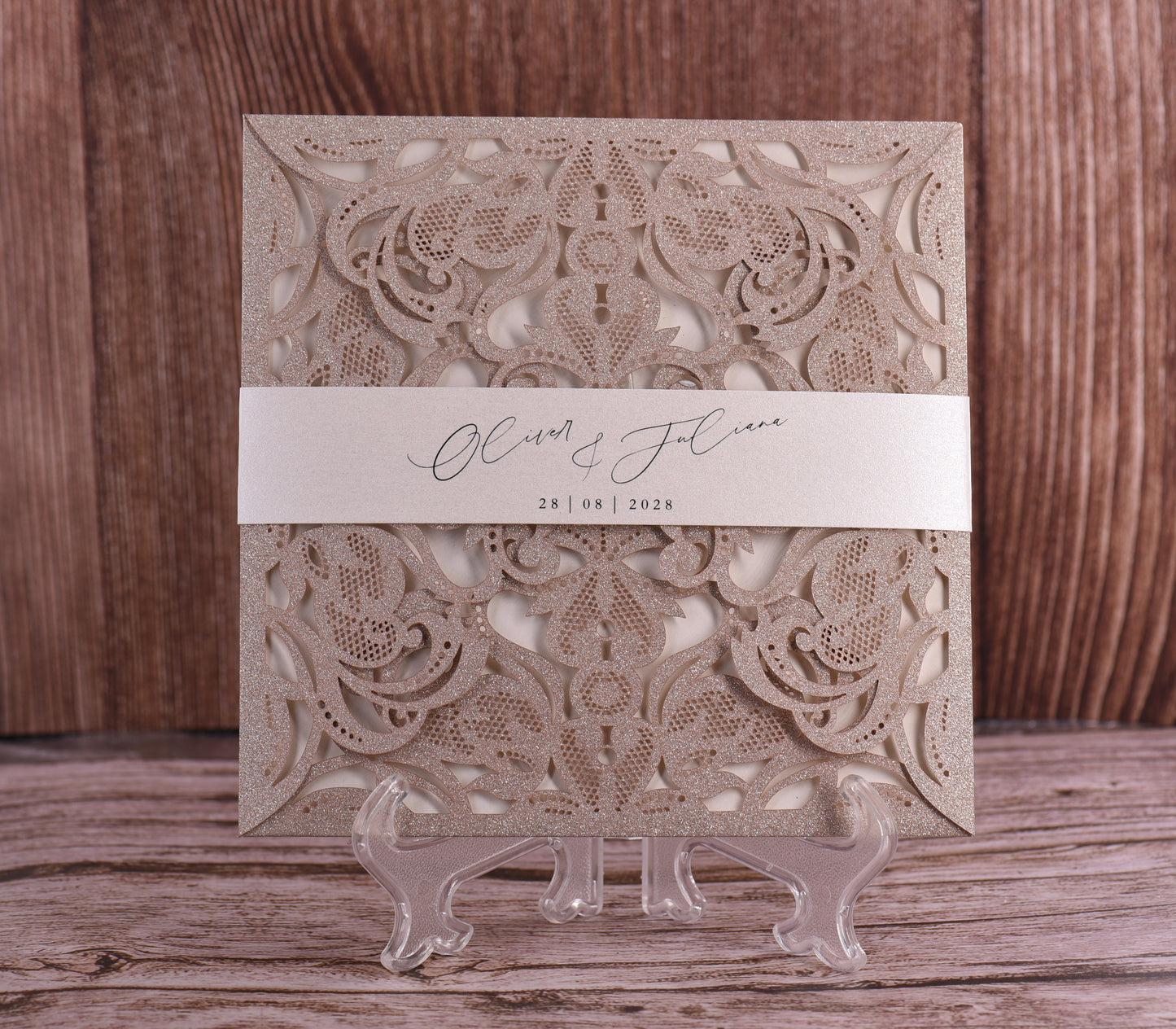 Elegant Floral Glitter Laser Cut Invitation Bella0019G