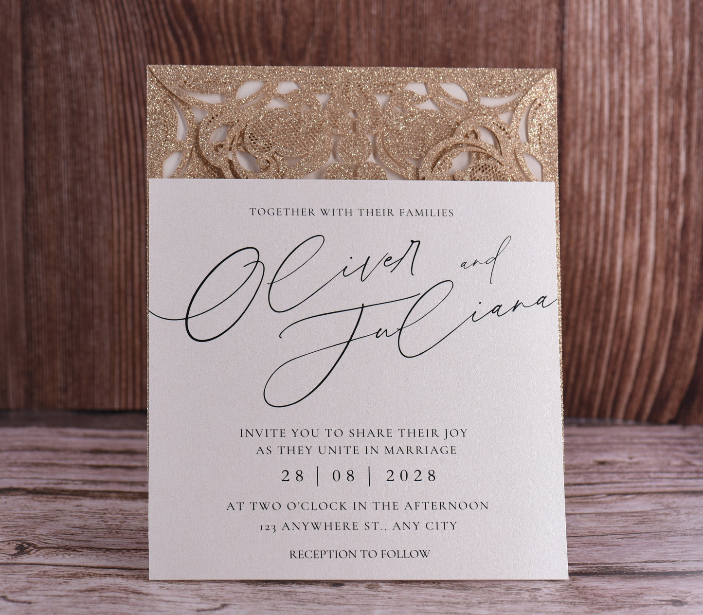 Elegant Floral Glitter Laser Cut Invitation Bella0019G