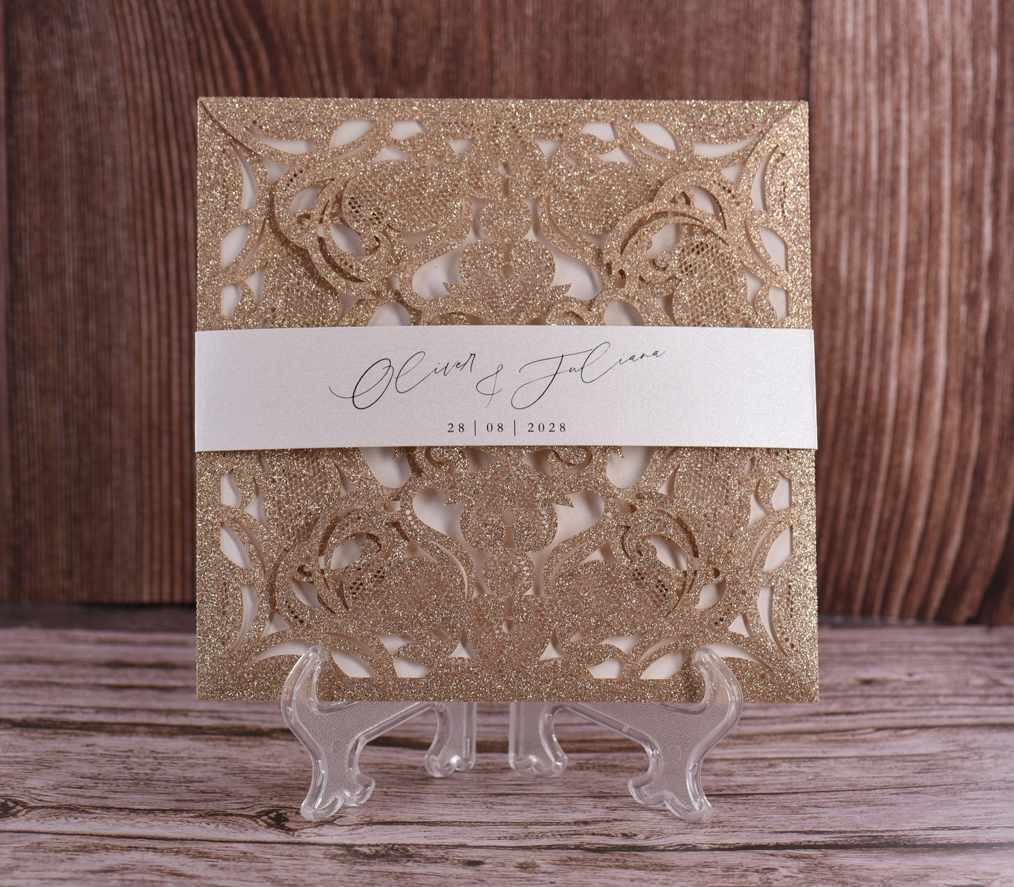 Elegant Floral Glitter Laser Cut Invitation Bella0019G