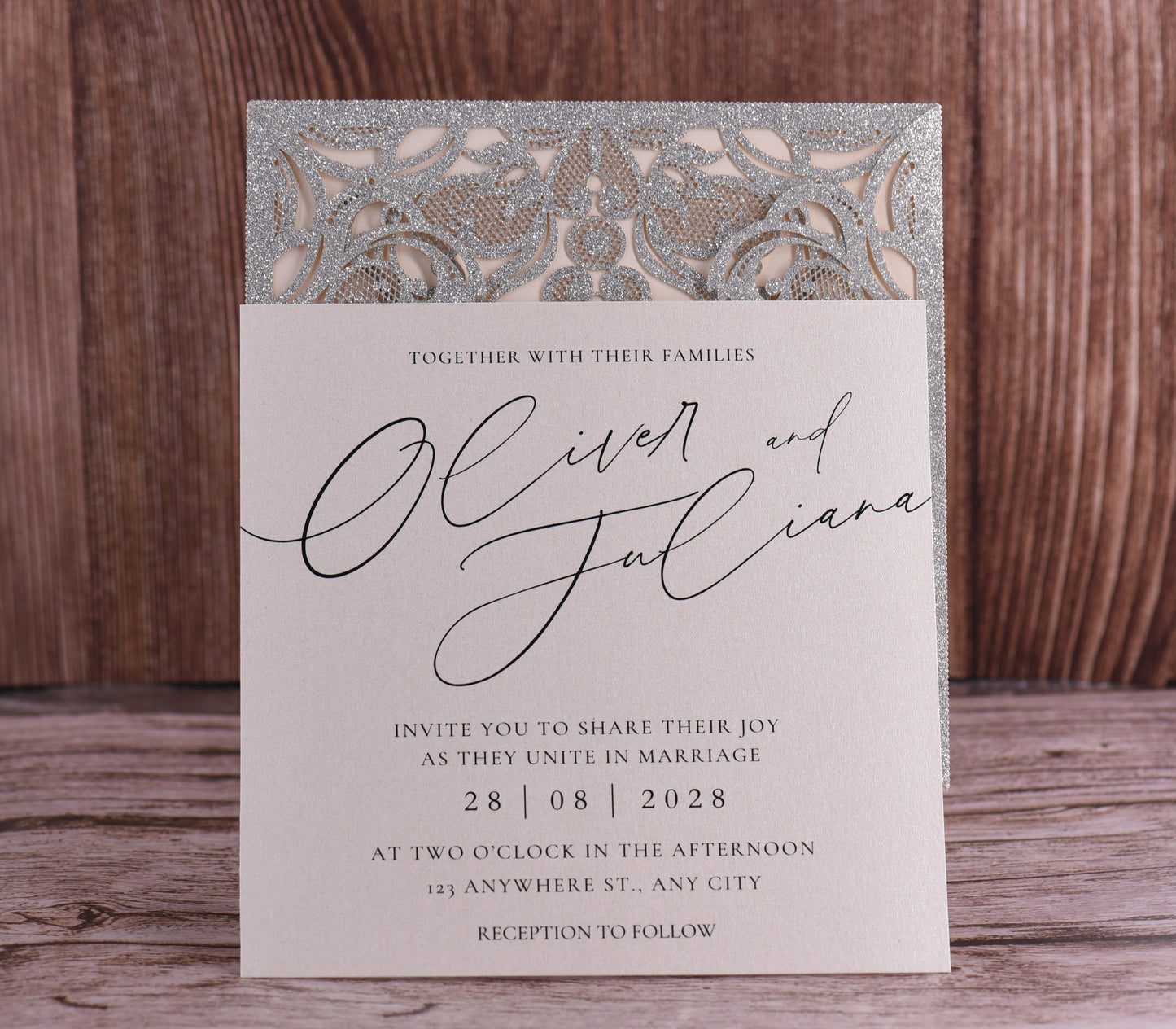 Elegant Floral Glitter Laser Cut Invitation Bella0019G