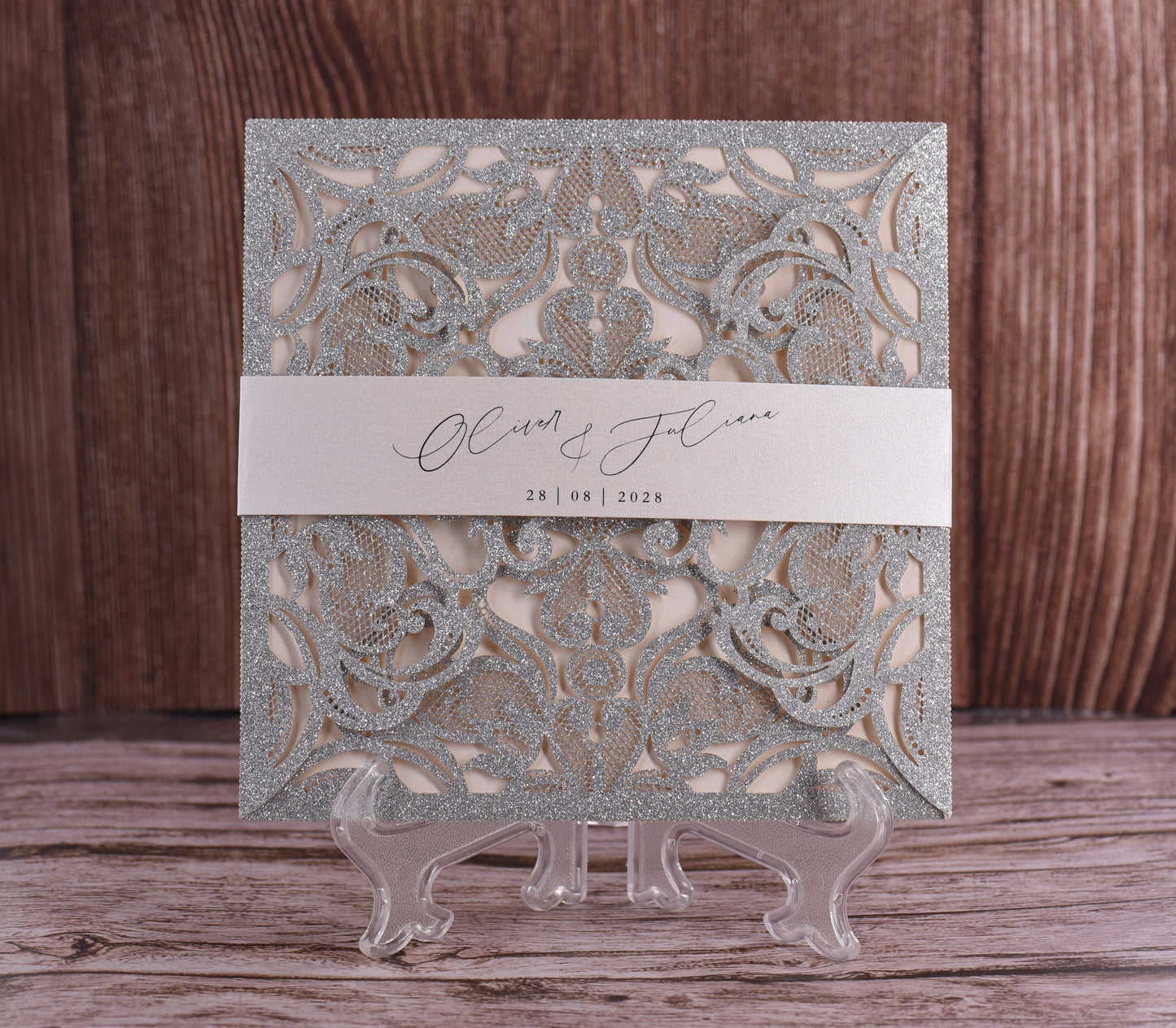 Elegant Floral Glitter Laser Cut Invitation Bella0019G