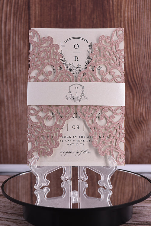 Elegant Lace Glitter Paper Laser Cut Invitation Bella0041G