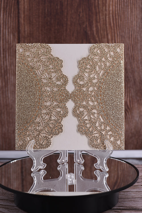 Elegant Rustic Lace Glitter Paper Laser Cut invitation Bella0067G