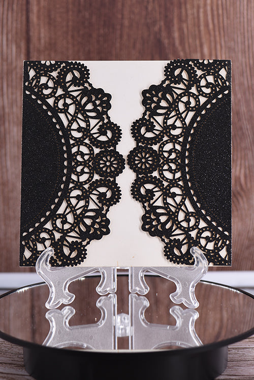 Elegant Rustic Lace Glitter Paper Laser Cut invitation Bella0067G