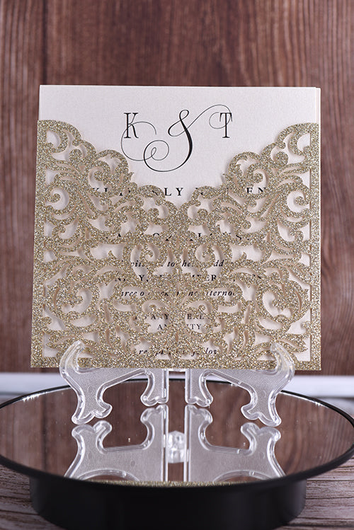 Elegant Glitter Paper Laser Cut invitation Bella0070G