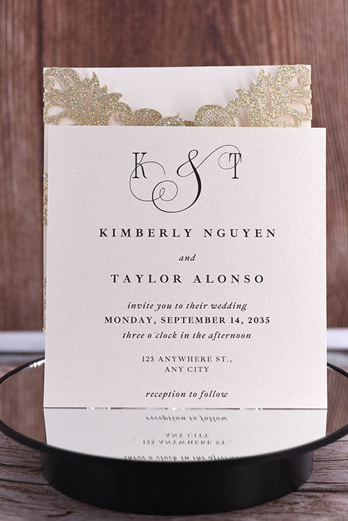 Elegant Glitter Paper Laser Cut invitation Bella0087G