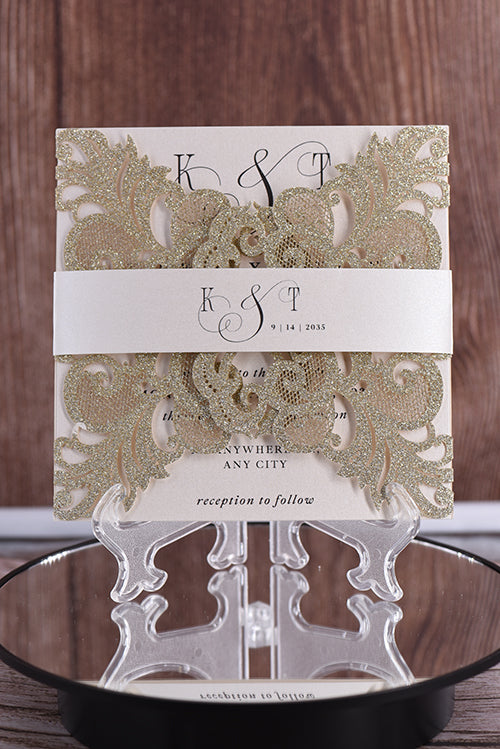 Elegant Glitter Paper Laser Cut invitation Bella0087G