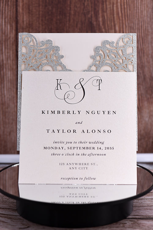 Elegant Glitter Laser Cut invitation Bella0135G