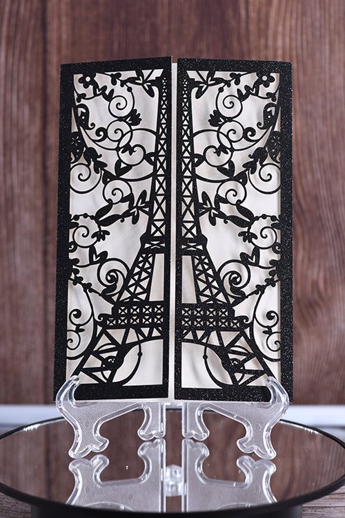 Elegant Eiffel Tower Glitter Laser Cut invitation Bella0174G