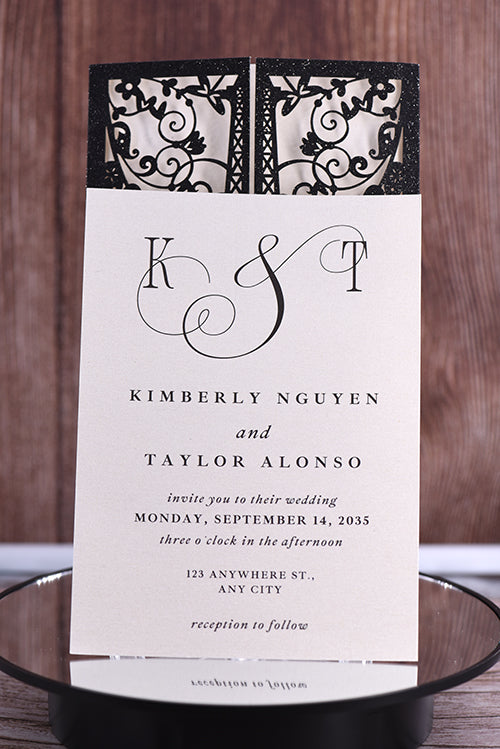 Elegant Eiffel Tower Glitter Laser Cut invitation Bella0174G
