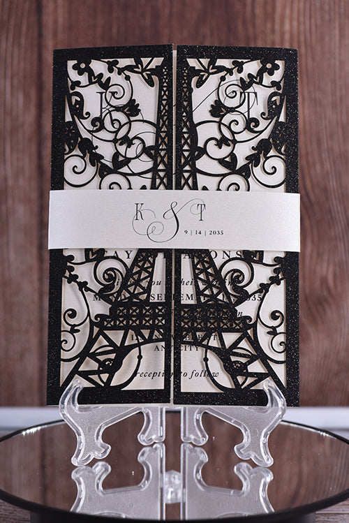 Elegant Eiffel Tower Glitter Laser Cut invitation Bella0174G