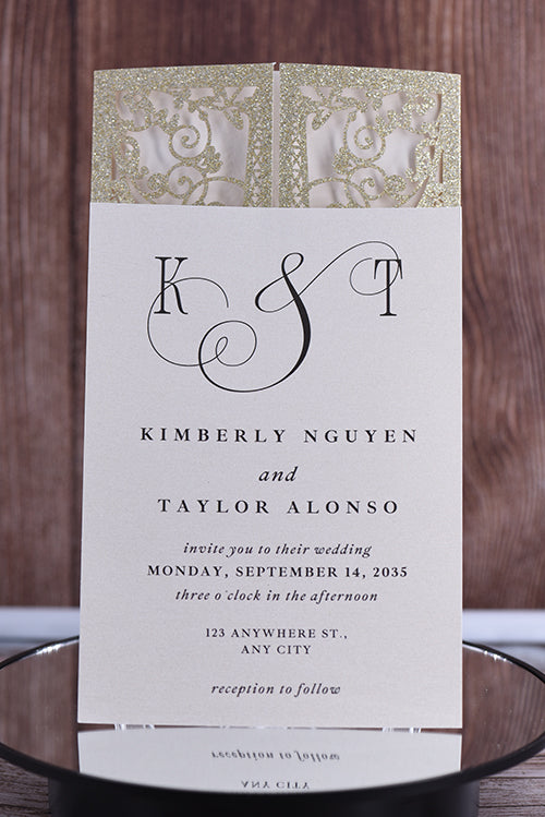 Elegant Eiffel Tower Glitter Laser Cut invitation Bella0174G