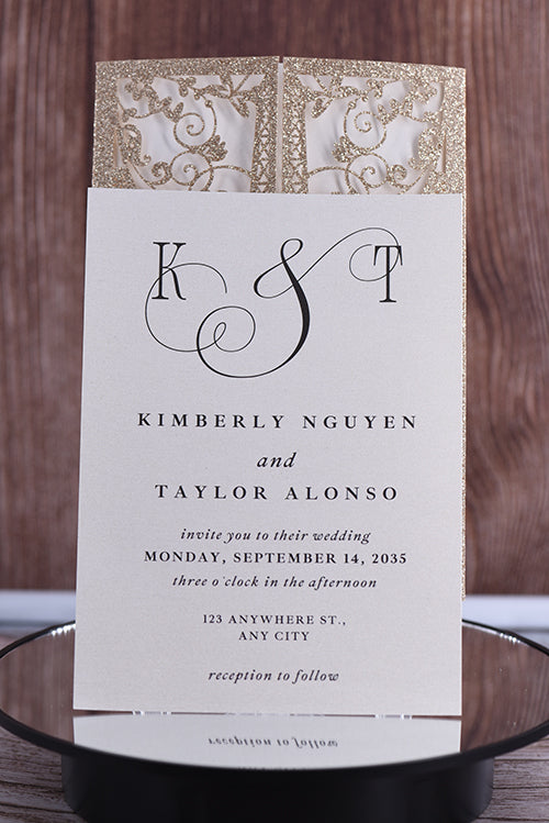 Elegant Eiffel Tower Glitter Laser Cut invitation Bella0174G