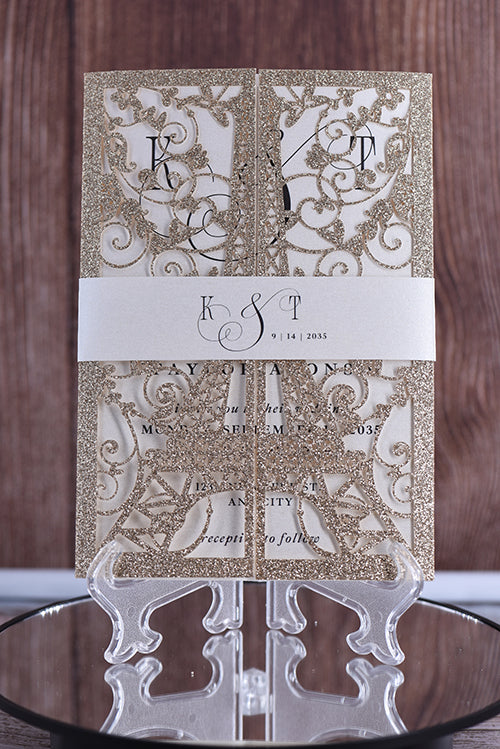 Elegant Eiffel Tower Glitter Laser Cut invitation Bella0174G