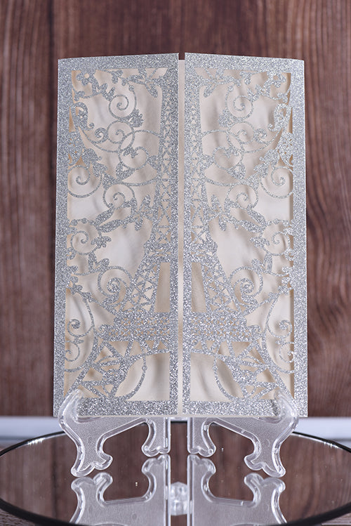 Elegant Eiffel Tower Glitter Laser Cut invitation Bella0174G