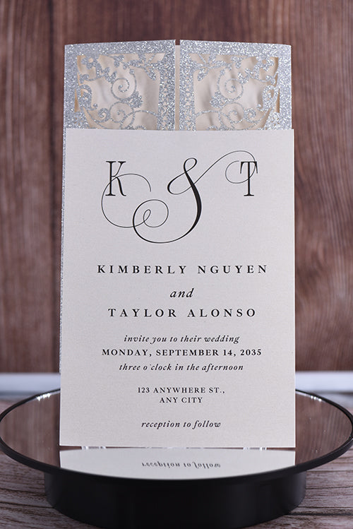 Elegant Eiffel Tower Glitter Laser Cut invitation Bella0174G