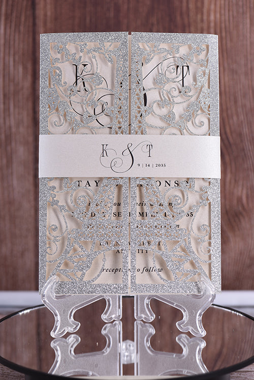 Elegant Eiffel Tower Glitter Laser Cut invitation Bella0174G