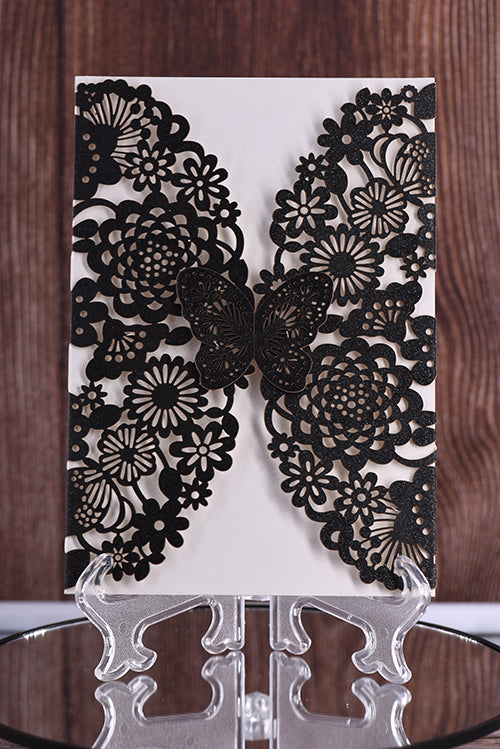Elegant Butterfly Vertical Glitter Paper Laser Cut Invitation Bella0001G