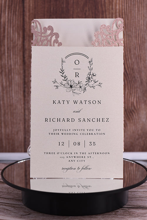 Elegant Lace Glitter Paper Laser Cut Invitation Bella0041G