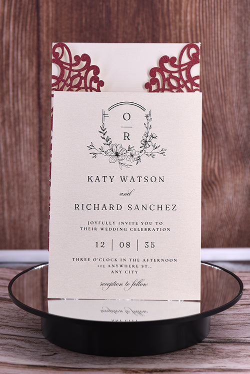 Elegant Lace Glitter Paper Laser Cut Invitation Bella0041G