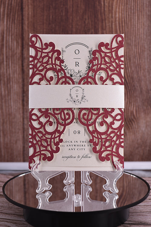 Elegant Lace Glitter Paper Laser Cut Invitation Bella0041G