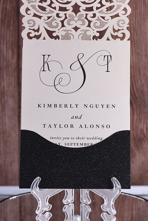 Elegant Diamond Glitter Paper Laser Cut Invitation Bella0074G