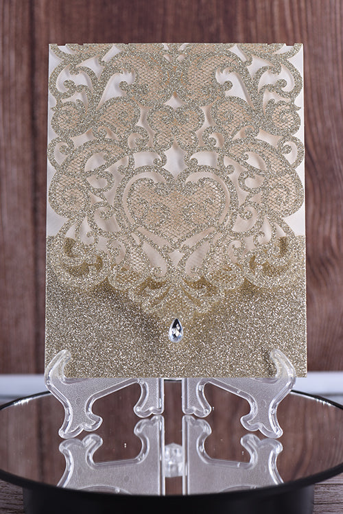 Elegant Diamond Glitter Paper Laser Cut Invitation Bella0074G