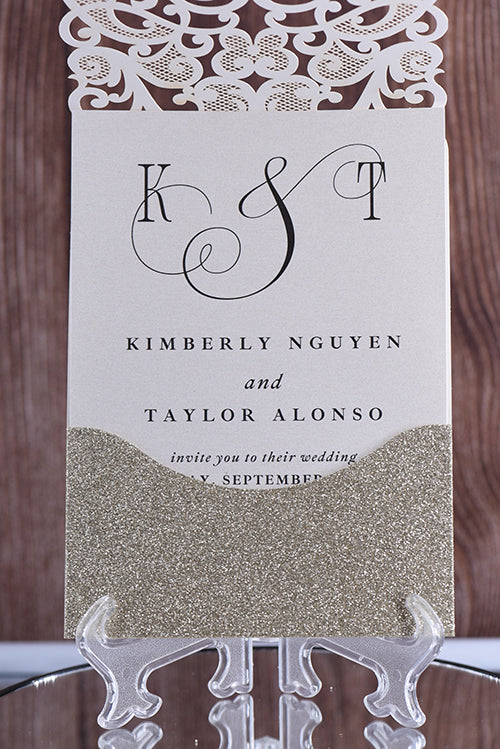 Elegant Diamond Glitter Paper Laser Cut Invitation Bella0074G