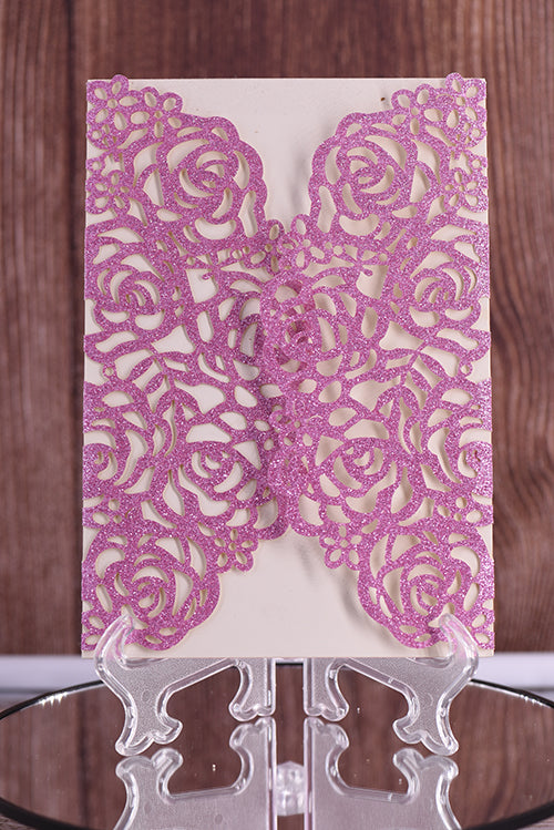 Elegant Rose Design Glitter Paper Laser Cut  Invitation BELLA0140G