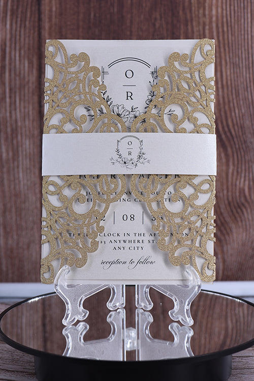 Elegant Lace Glitter Paper Laser Cut Invitation Bella0041G